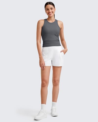 Image of G4Free Workout Tank Tops for Women Slim Fitted Racerback Ribbed Athletic Gym Yoga Tanks Summer Casual
