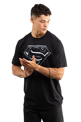Logo Mania Superman Steel Logo Camiseta, Negro, M para Hombre