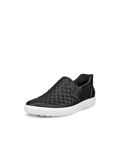 ECCO Women's Soft 7 Quilted Easy Slip On Sneaker, Black, 8-8.5