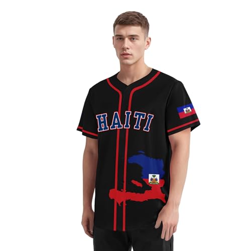 Camiseta de Béisbol haitiana para hombre, mujer y jóvenes, personalizada, transpirable con botón y diseño de la bandera de Haití miniatura 7