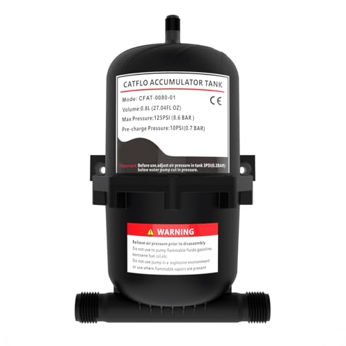 POFET Tanque acumulador de presión de 0,8 L, acumulador presurizado de presión de 27,05 oz 125 PSI para vehículos recreativos, Yates, Marinos, caravanas (Negro)