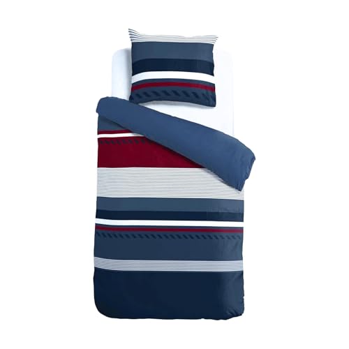 Traumschlaf Seersucker Bettwäsche Navy · 100% Baumwolle · Blau mit Streifenmuster · Sommerbettwäsche · Leicht & luftig · Bügelfrei & pflegeleicht · Waschbar bis 60°C 135x200 cm + 80x80 cm