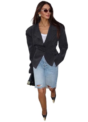 Blazer à fines rayures femme veste costume chic revers de pointe