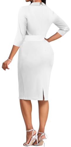Image of Women's Vintage Pencil Dress Wear to Work | Sexy 3 /4 Sleeve V Neck Mermaid Dress for Women Business Cocktail Party Wedding