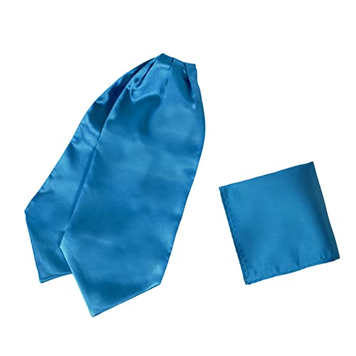 Dan Smith Solid Mens Cravats 46" Silk Blend Blue Self Ascot Cravat Tie Pocket Squares Set C.c.aq.e.016 Deep Sky Blue #TOP22