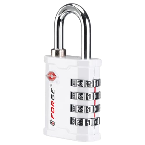 Image of FORGE 4 Digit TSA Approved Combinaiton Lock, Great for Tool Box and Case Lock, Combination Padlock for Travel, White 1 Lock.