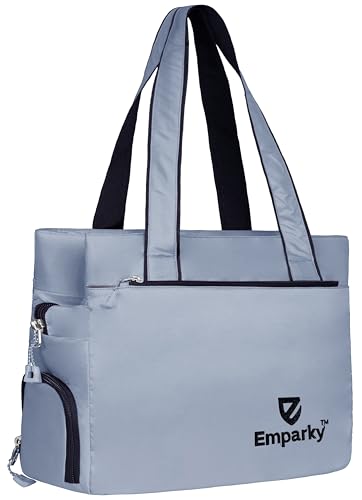Image of Women Bag, Black with Turquoise Accents, Tote Bag with Multiple Zipper Pockets