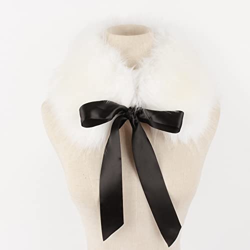 Women Fall Winter Warm Soft Faux Fur Collar Scarf Self Tie Warp Neck Warmer3