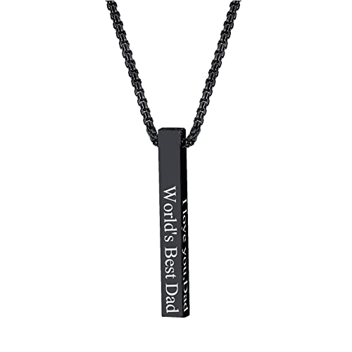 Vnox Customized Bar Necklace Black - Custom Name Engravable Necklace 4-Sided Vertical 3D Bar Necklace Pendant Friendship For Women Girls Bestfriend,16 Inches #TOP23