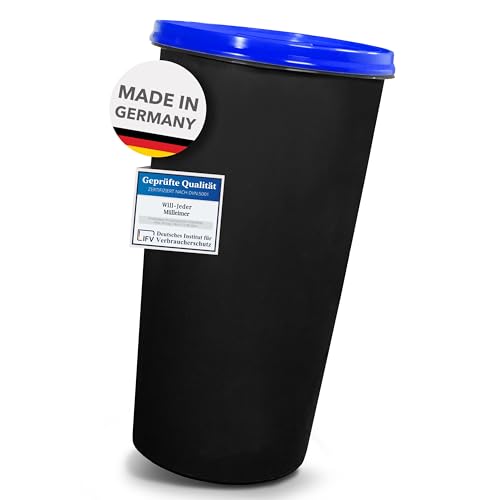 Will-Jeder Mülleimer 60l mit geruchsdichtem Deckel (Blau), Gelber Sack Ständer, Made in Germany, Müllsackständer ermöglicht rissfreie Säcke