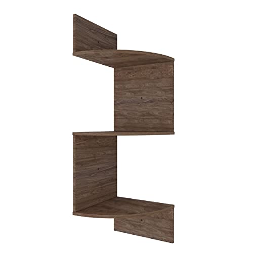 Capelli Hanging Square Corner Wall Shelf Elegant Shelf With Three Levels - 3 Levels Zig Zag Floating Wall Mount - Strong Wooden Corner Shelf Storage Organizer (Walnut) #TOP5