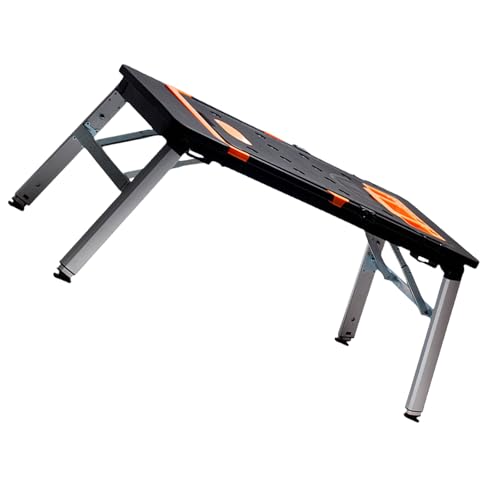 Banco de trabajo plegable pequeño con opciones de almacenamiento y tira de potencia, mesa de altura ajustable para reparaciones y manualidades en el hogar