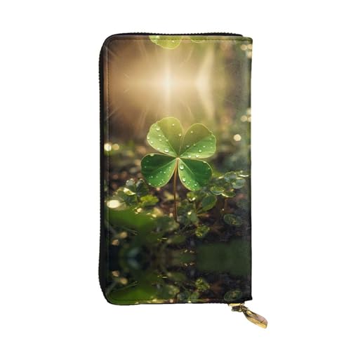 Stylish Clover in the sun Printing Leather Wallet - Long Clutch for Women, RDurable Material, 12 Card Slots, Zipper Compartments