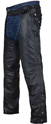Chaps de moto en cuir noir avec doublure zippée premium