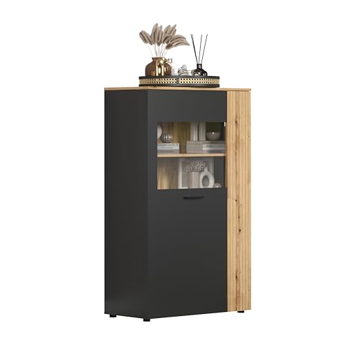 trendteam smart living - Esteban - Highboard - Anthrazit/Evoke Eiche - 5 Fächer - (BxHxT) 90 x 146 x 42 cm - Rillenoptik