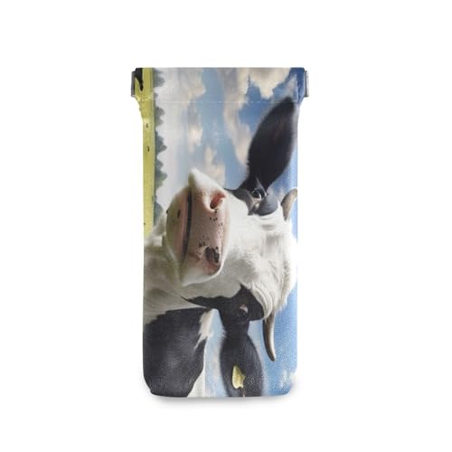 FLildon Farm Cow Eyeglasses Pouch Squeeze Top Sunglasses Case Soft PU Leather Eyeglass Bag for Men Women