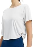 baleaf Women's Cropped Workout Tops Short Sleeve Athletic Running Shirts Loose Fit Quick Dry Yoga T-Shirts UPF 50+ Ultra White L