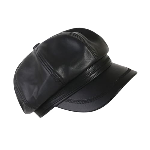 Vintage PU Leather Hat for Girls Fashion Distressed Octagonal Hat Teens Girl Newsboys Caps Winter Autumn Head Accessories