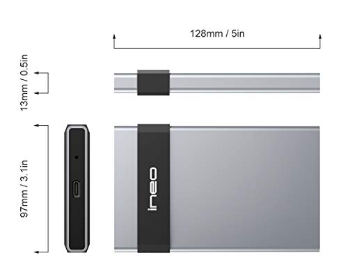 ineo USB 3.1 Gen 2 Type C Aluminum External Hard Drive Enclosure for 2.5 inch 9.5mm & 7mm SATA HDD SSD [C2561c] - Thumbnail 7