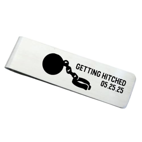 Personalized Getting Hitched Ball and Chain Stainless Steel Money Clip Great Gift for Husband Boyfriend Wedding Engagement