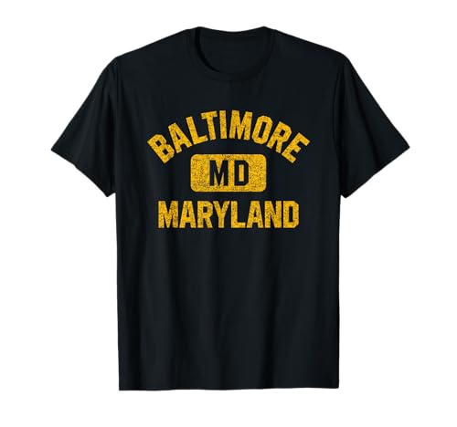 Baltimore Maryland Gym Style Distressed Amber Print T-Shirt