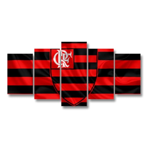 Quadro 5 Peças Decorativo Times de Futebol Sala Quarto Escritório Flamengo
