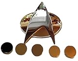 Classic Sci-Fi Trek TNG Full Size Communicator Pin and Set of 5 Officer Rank Pips
