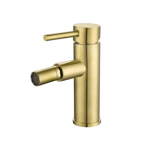  VALAZ Rubinetto a bide monocomando rotondo dorato spazzolato con canna dritta miscelatore acqua fredda e calda in ottone color oro opaco Serie Palancia…