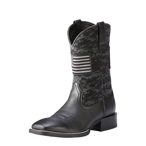 YXCFEWD Square Toe Cowboy Boots for Men Slip Resistant Work Boots Chunky Heel Fashionable Retro Men's Western Boot (Black,10.5)