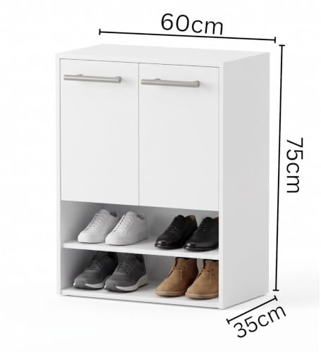Image of Spyder Craft Engineering Wood Shoe Cabinet for Home, Double Door Shoe Rack with Multiple Shelves, Space Saving Shoe Organizer for Entryway, Living Room & Bedroom, White, DIY Assembly