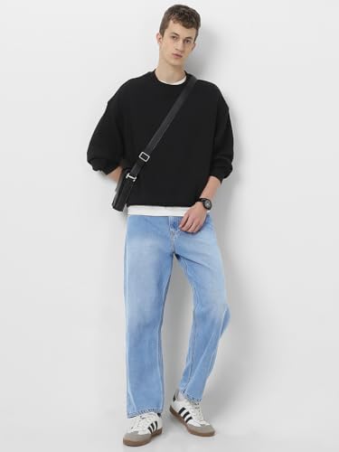 Image of Neostreak Men's Loose Baggy Fit Heavy Washed Jeans Non-Stretchable