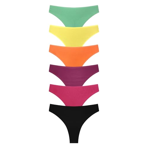Image of High Waist Thong Women Ribbed Cotton Panties S-4XL Pack 6 | Auithery High Waist Thong Underwear Women Ribbed Cotton Tummy Control Thongs Panties Size S-4XL Pack 6