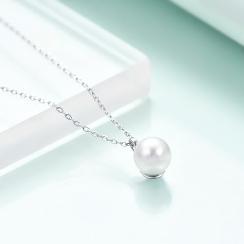 Rnivida 925 Sterling Silver Single Pearl Pendant Necklace,Dainty White Pearl Necklace for Women2