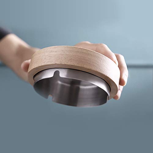 VViN Asbak voor buiten, met deksel, windasbak voor buiten, balkon, asbak van roestvrij staal + hout, geurdicht, voor binnen en buiten - Image 5