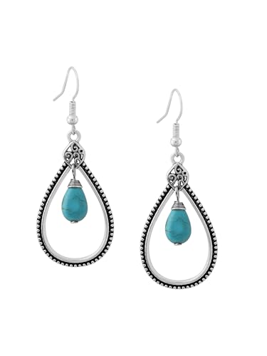 MINACHI Statement Boho Drop Earrings with Silver Floral Charm and...