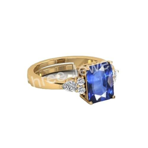 Bague saphir bleu en forme ovale plaqué or, le cadeau idéal pour homme et femme