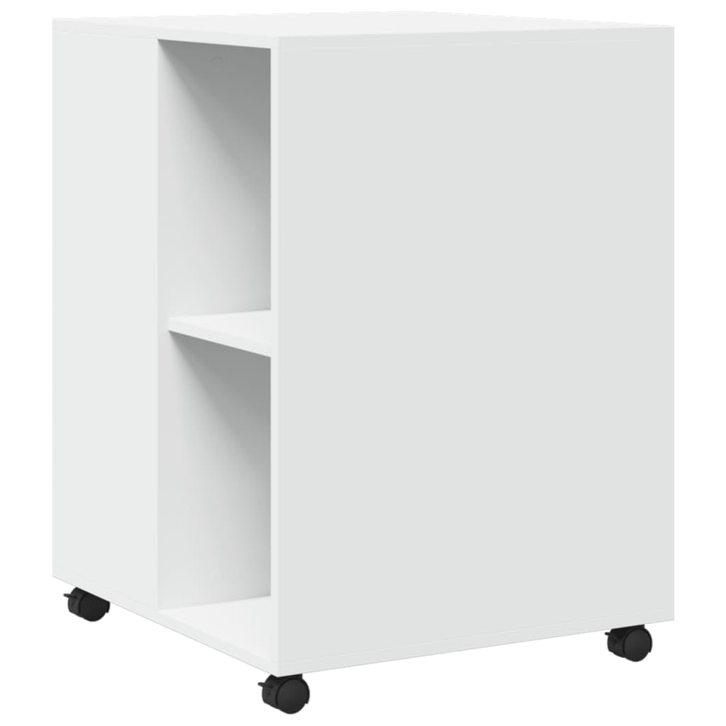 Tavolino con ruote, in legno bianco, 55 x 60 x 78 cm, con 2 ripiani e 4 ruote girevoli, portata fino a 50 kg, versatile, per soggiorno, ufficio e home office