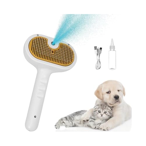 Image of Cat Brush for Shedding Rechargeable Cat Steam Brushes for Indoor Cats Self-Cleaning Pet Grooming Tool for Long and Short Hair Steamy Dog Comb Cat Deshedding Hair Brush, Yellow