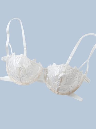 Image of Lilosy Sexy Tie Side Cute Underwire Push Up Strappy Embroidered Mesh Sheer Lingerie Set