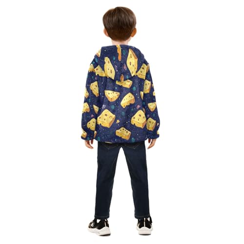 Cartoon Space Cheese Slices Toddler Fleece Jacket Girl Boys Hooded Fleece Jacket Coat Warm Outwear Zip-up 3-10T4