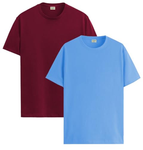 Image of ADRO Men's Cotton Regular Fit Combo Plain Solid T-Shirt Pack of 2