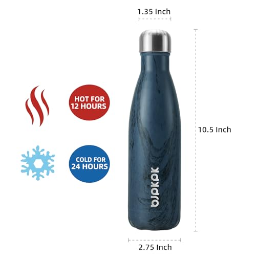Image of BJPKPK 17 oz Insulated Stainless Steel Water Bottles Cola Shape Water Bottles for Travel,Wood Graphics Prussian Blue