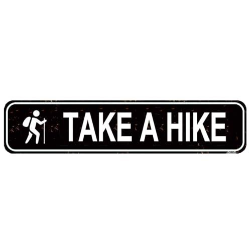 Take A Hike Vintage Metal Tin Sign - Rustic Camper & Travel Wall Decor - Gift for Hikers, Campers & Travel Lovers - 16 x 4 Inch Retro Tin Sign