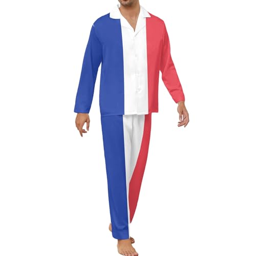 France Flag Men's Pajamas Set Long Sleeve Shirt Pants Sleepwear Loungewear S4