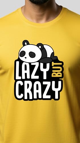 Image of Men's Cotton T-Shirt, Character-Inspired Lazy But Crazy Text T-Shirt Printed for Men and Boys, Round Neck, Half Sleeve, Regular Fit