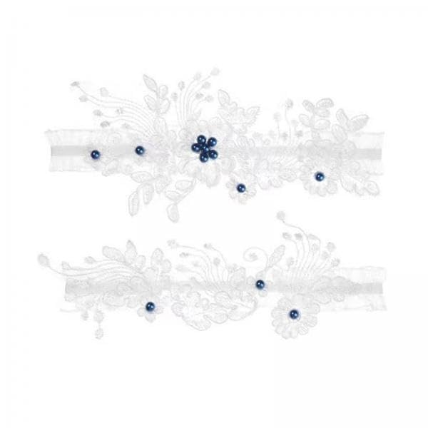 2x2 Pieces Bridal Wedding Garter Costume Accessories Faux Pearls for Party Blue S-image-26