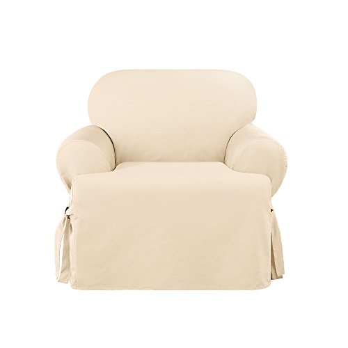 SureFit Heavyweight Cotton Duck Armchair T-Cushion Slipcover – One Piece Slipcover, Relaxed Woven Fit, 100% Cotton, Machine Washable, Natural Khaki