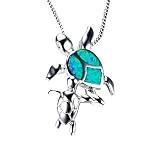 MOCHAMIK Collar de Tortuga de ópalo de imitación Azul Bohemio de Plata de Ley 925 para Mujer, Gargantilla con Dije Lindo, Collar Hawaiano, Colgante Encantador de Animal del océano, mar