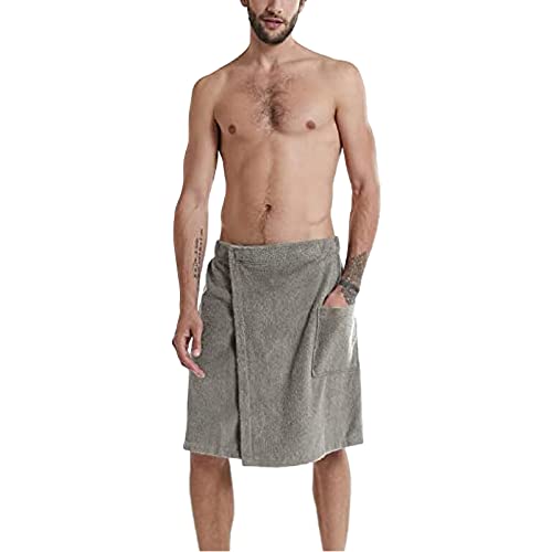 Jamron Mens Adjustable Bath Towel Wrap - Wearable Towel Skirt with Pocket for Gym Shower Sauna Spa & Beach Cover Ups Grey L - Image 2