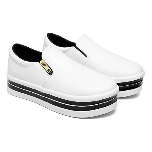 Slip On Feminino Sola Alta Tênis Plataforma Com Zíper Macio Iate Camurça Para Ficar Alta Cor:Branco;Tamanho;37
